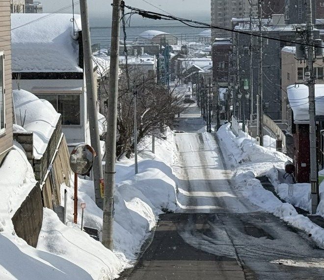 雪が積もった冬の住宅街と屋根